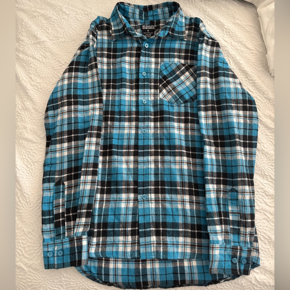 Turquoise and Black Plaid Shirt